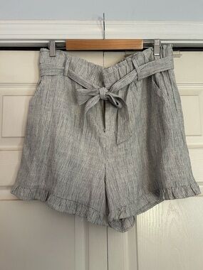 Grace & Lace Striped Paperbag Waist Shorts in Light Gray